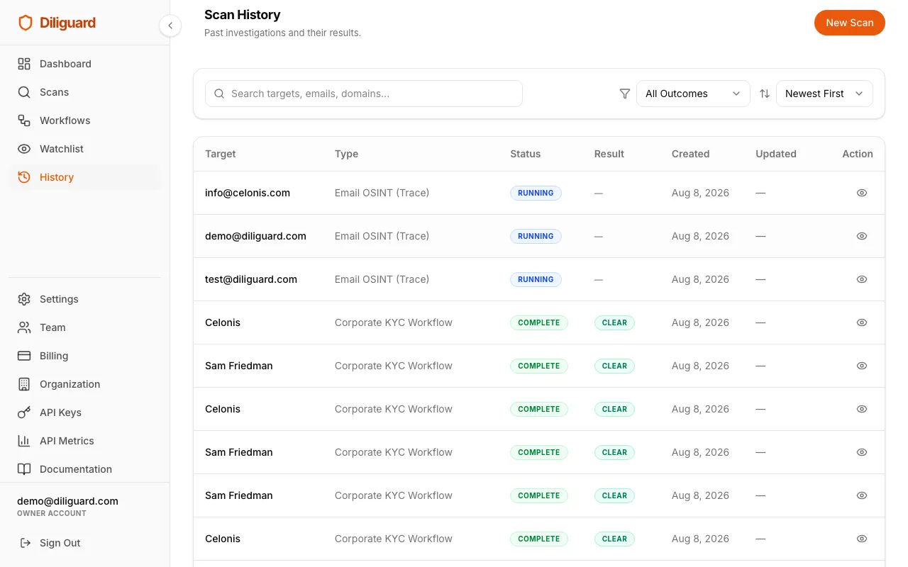 Scan History page