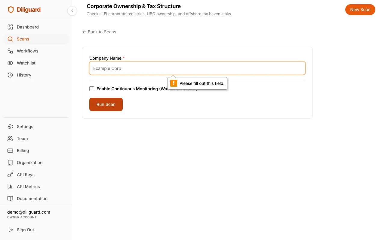 Corporate Ownership & Tax Structure results screenshot.